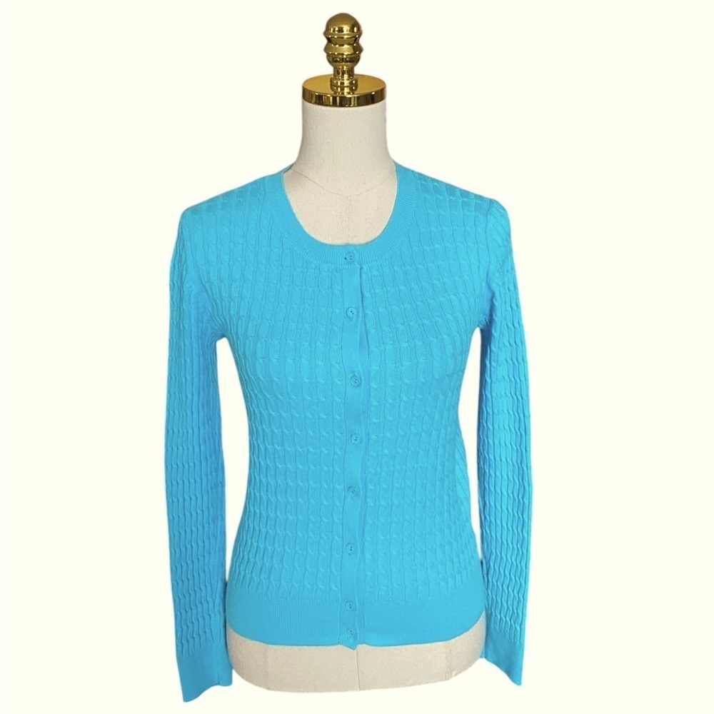 LORD & TAYLOR Women’s 100% Cotton Cable Knit Button Down Fitted Cardigan Size L